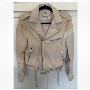 IRO Beige Cream Moto Leather Jacket Stylish